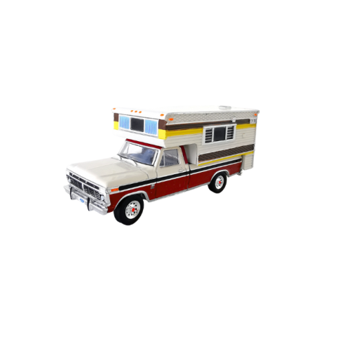 1974 Ford F-250 Camper Special Mörkröd Cream White Greenlight