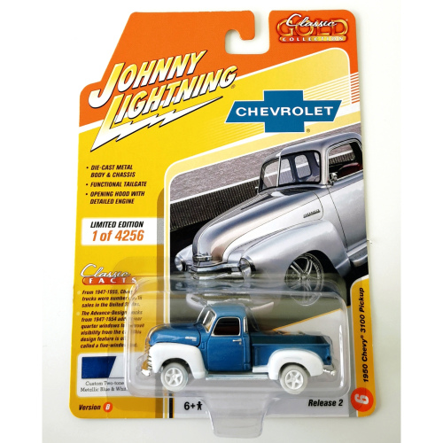 1950 Chevrolet 3100 Johnny Lightning WHITE LIGHTNING Blå & Vit