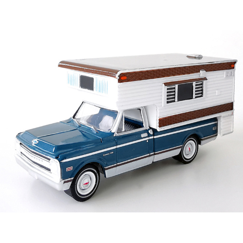 1969 Chevrolet C-10 Cheyenne with Slide-In Camper Greenlight Metalflake Stormblå