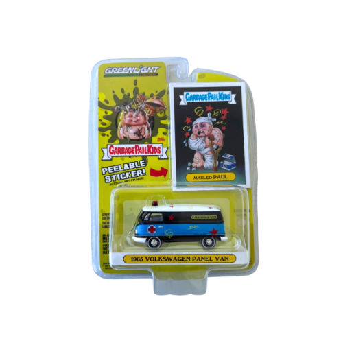 1965 Volkswagen Panel Van Ambulance Garbage Pail Kids Svart Blå Greenlight 