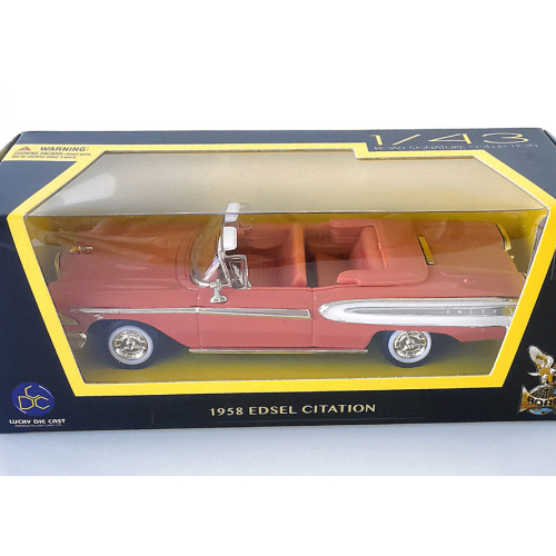 1958 Edsel Citation Convertible Lucky Diecast Gloss Blek Korallröd